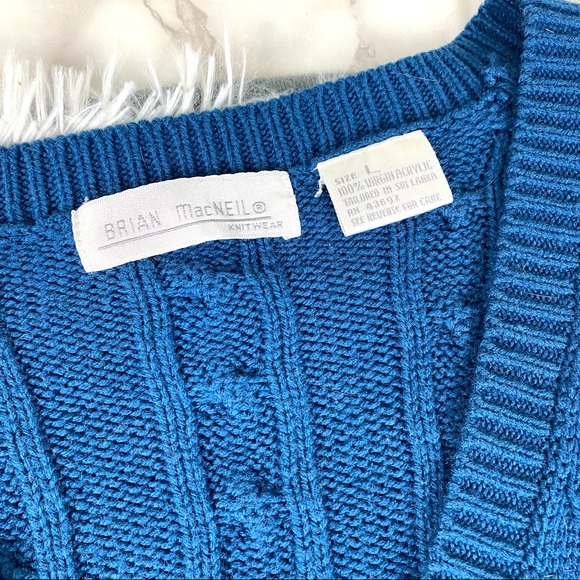 Vintage Brian McNeil Blue Cable Knit V-neck Sweater Vest EUC - Picture 9 of 9